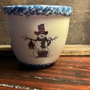 Gerald E. Henn Workshops Pottery Blue Spongeware Snowman Custard Cup